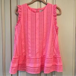 Vineyard Vines Sea Spray Eyelet Peplum Top in Malibu Pink